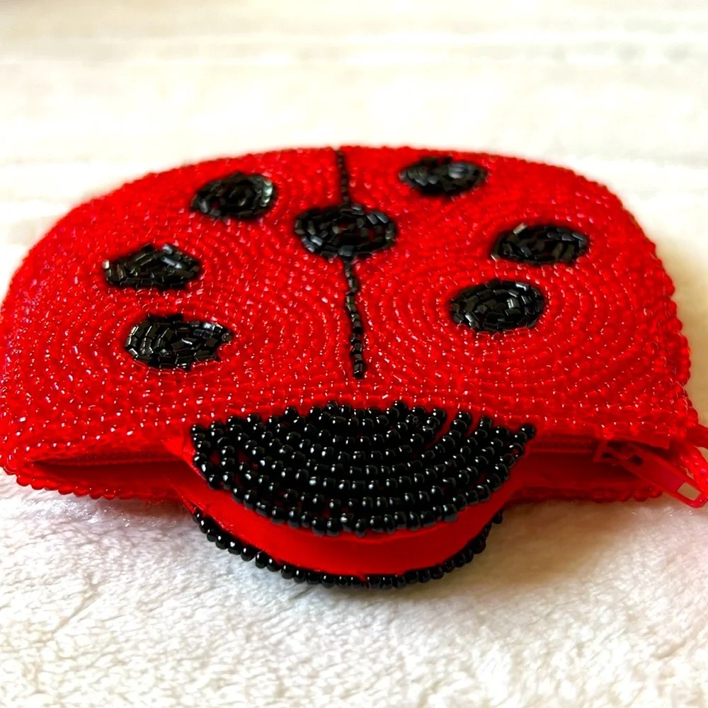 Ladybug Beaded Coins Pouch Red / Black